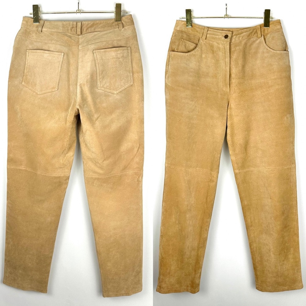 Vintage Suede Pants in Tan Brown Beige Leather with Pockets - Y2K 2000s Size S/M